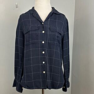 Lauren Ralph Lauren 100% Silk Navy Window Pane Button Up Shirt Az 6Petite